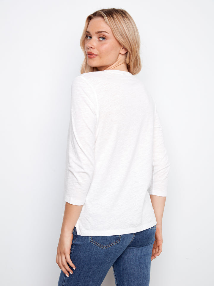 Charlie B 3/4 Sleeve Organic Cotton Jersey Top - White