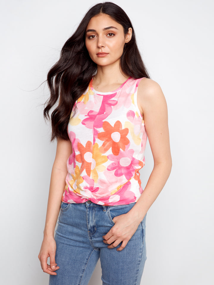Charlie B Printed Organic Cotton Neck Twisted Hem at Front - Dandy