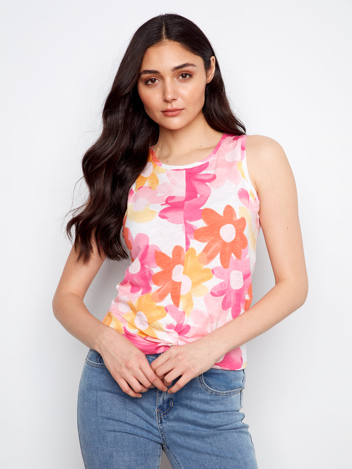 Charlie B Printed Organic Cotton Neck Twisted Hem at Front - Dandy