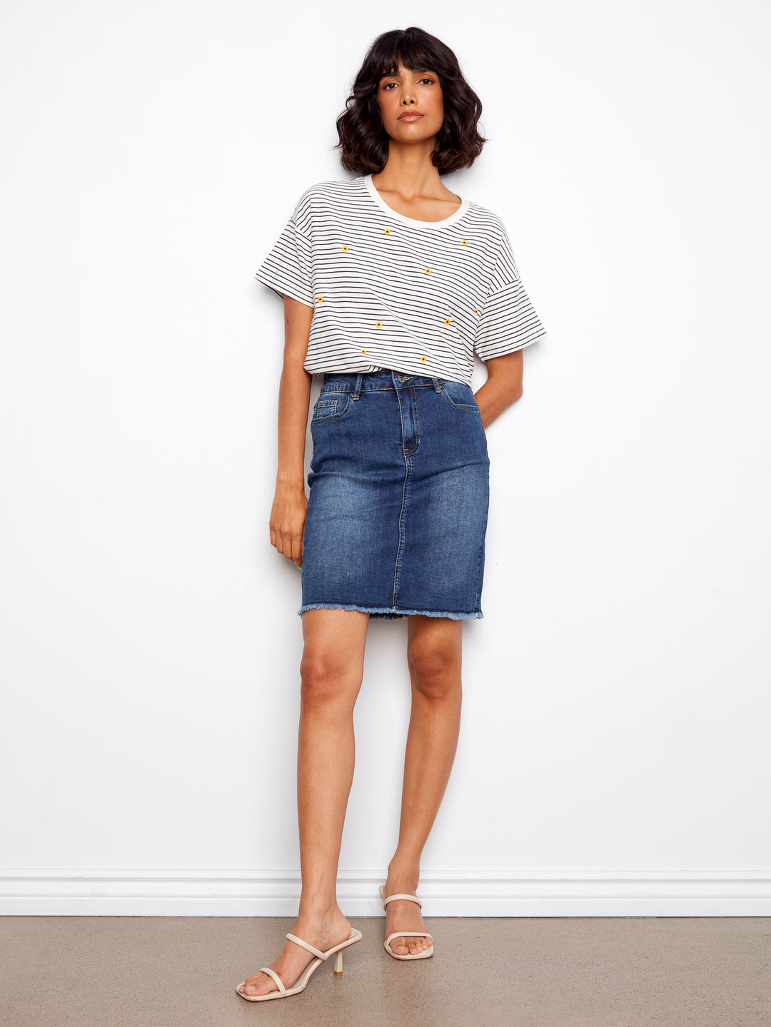 Charlie B Navy Short Sleeve Crew Neck T-Shirt w/ Embroid