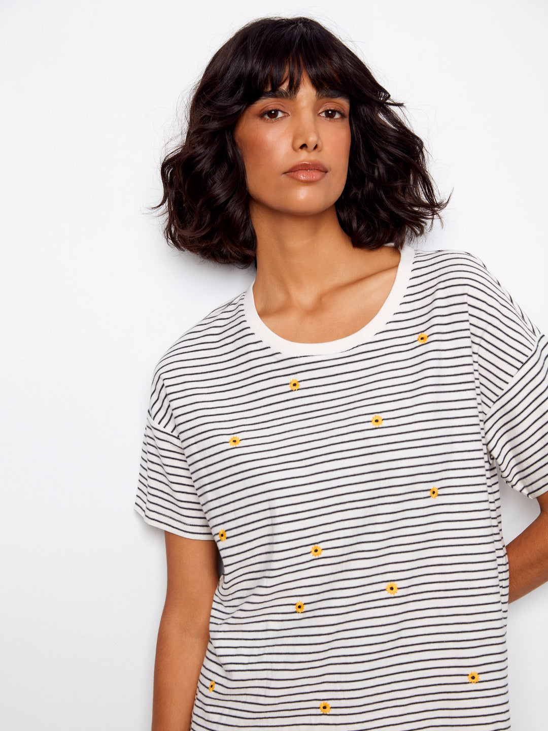 Charlie B Navy Short Sleeve Crew Neck T-Shirt w/ Embroid