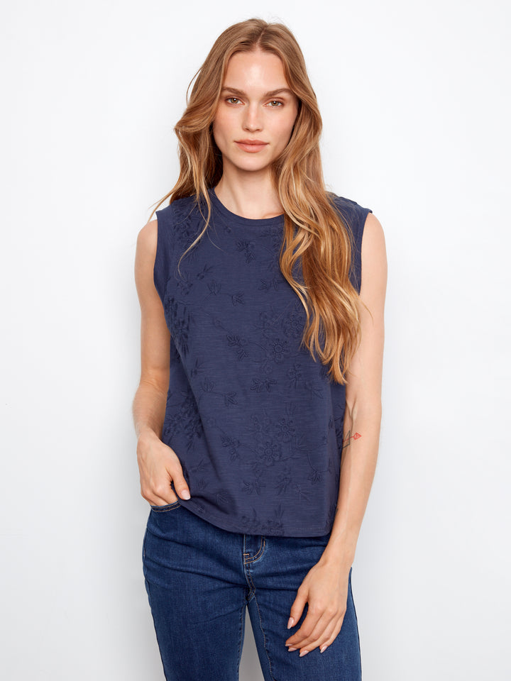 Charlie B Sleeveless Crew Neck T-Shirt - Navy