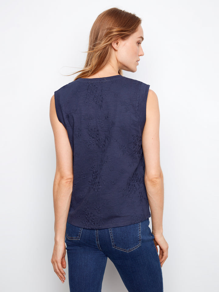 Charlie B Sleeveless Crew Neck T-Shirt - Navy