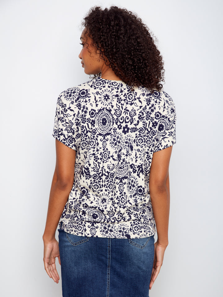 Charlie B Printed Short Sleeve V-Neck T-Shirt - Baroque