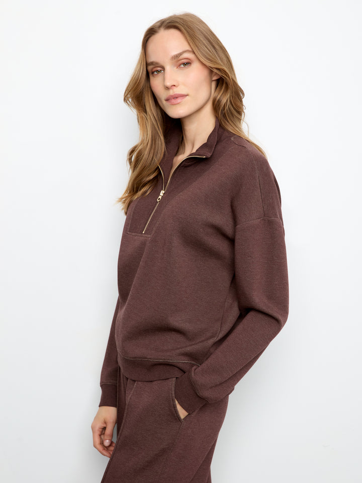Charlie B Long Sleeve Half-Zip High Collar Sweatshirt - Espresso
