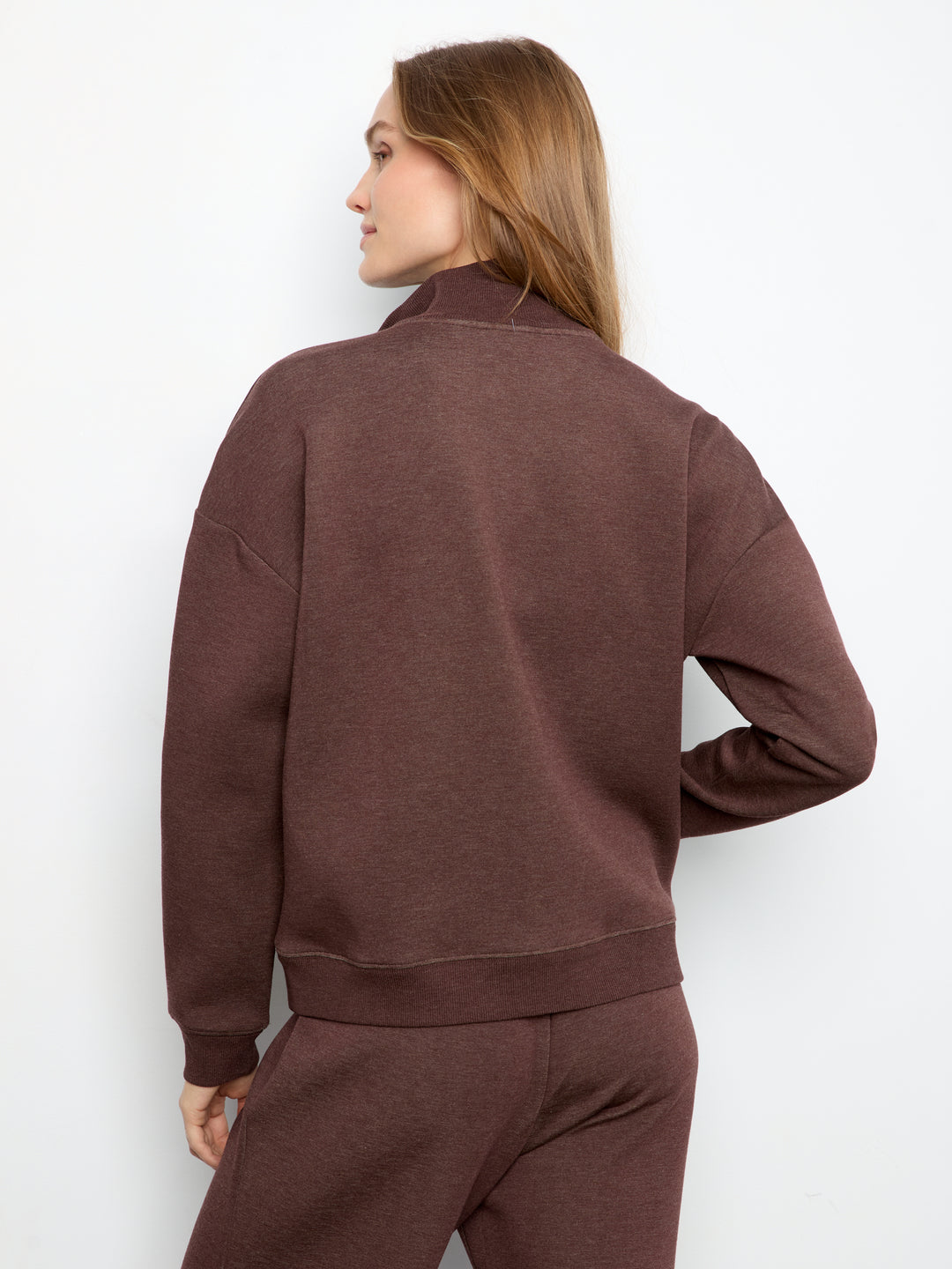 Charlie B Long Sleeve Half-Zip High Collar Sweatshirt - Espresso
