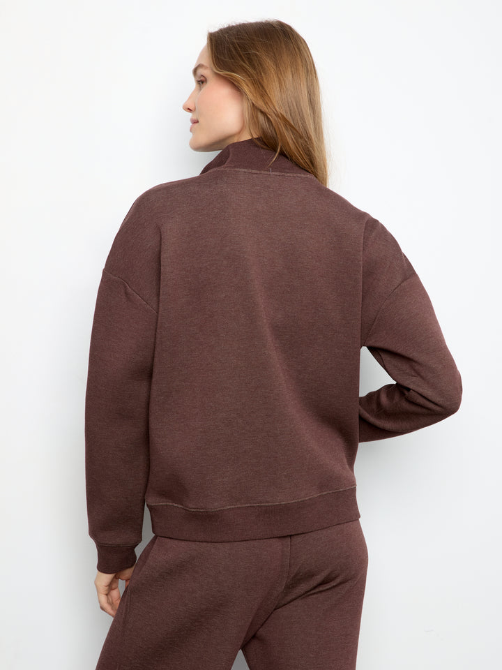 Charlie B Long Sleeve Half-Zip High Collar Sweatshirt - Espresso