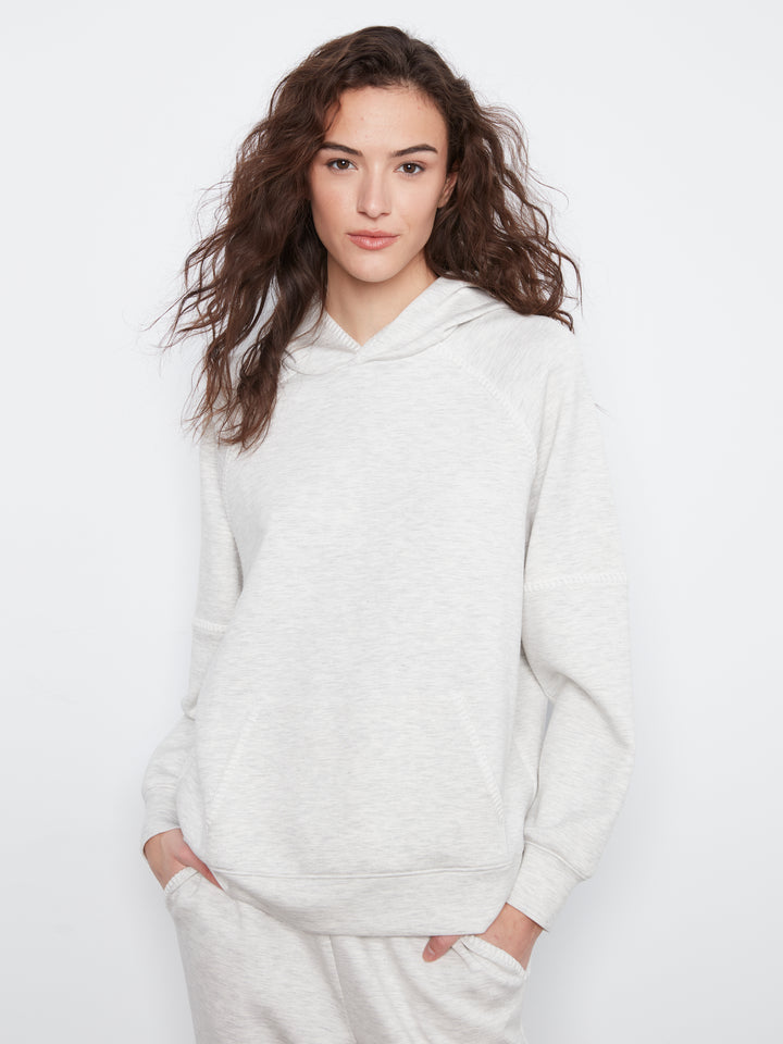 Charlie B Raglan Sleeve Hoodie with Blanket Stitch - Light Grey