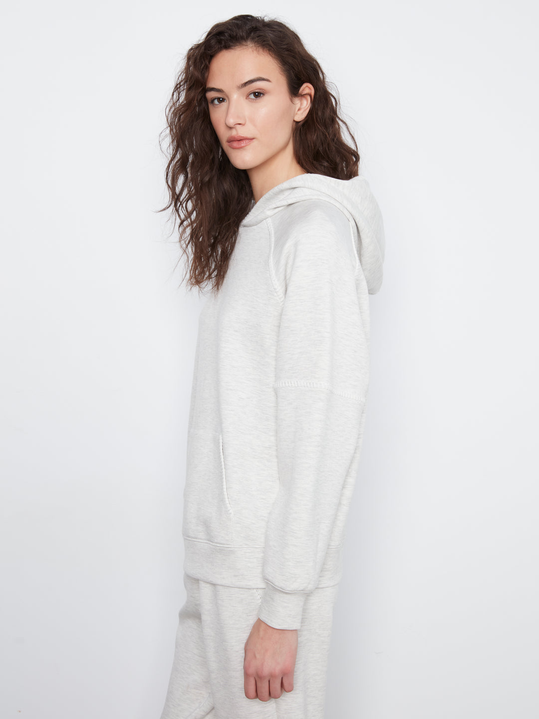 Charlie B Raglan Sleeve Hoodie with Blanket Stitch - Light Grey