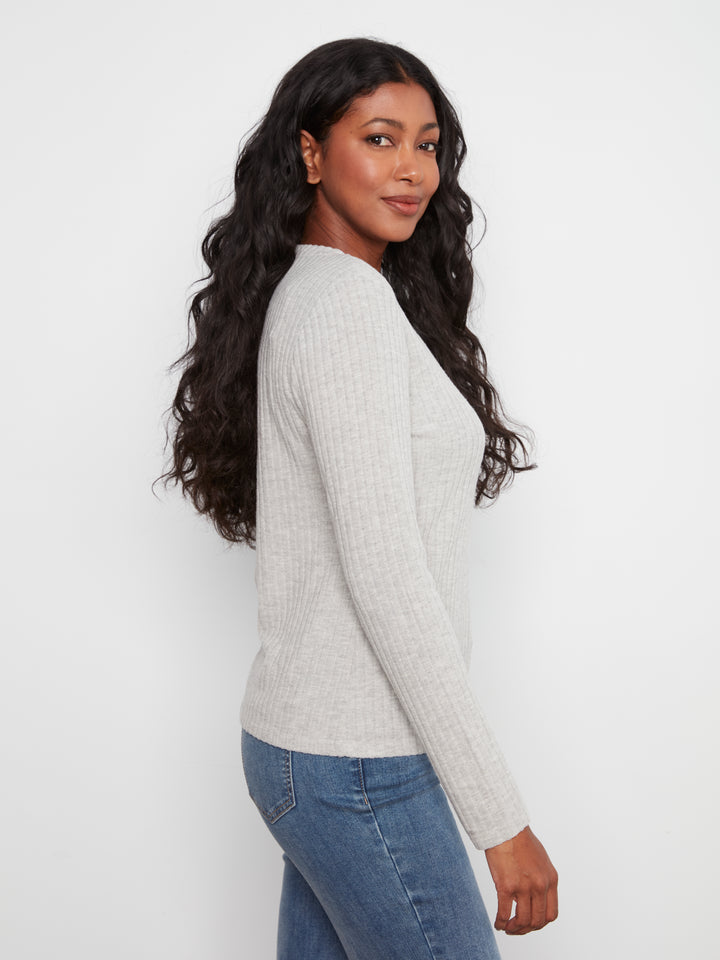 Charlie B Long Sleeve Crew Neck Top - Heather Grey