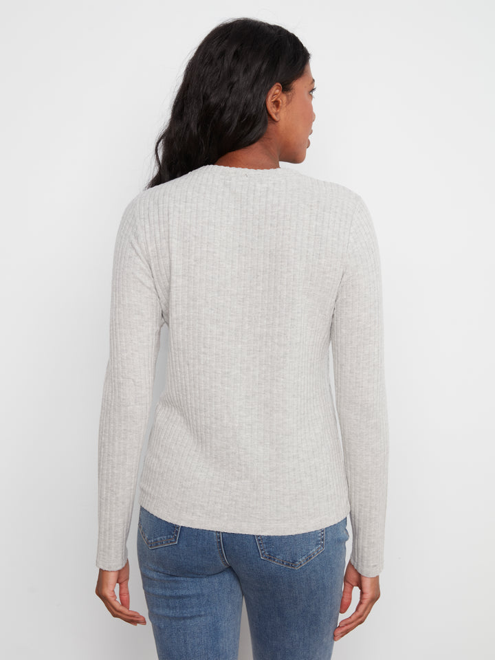 Charlie B Long Sleeve Crew Neck Top - Heather Grey