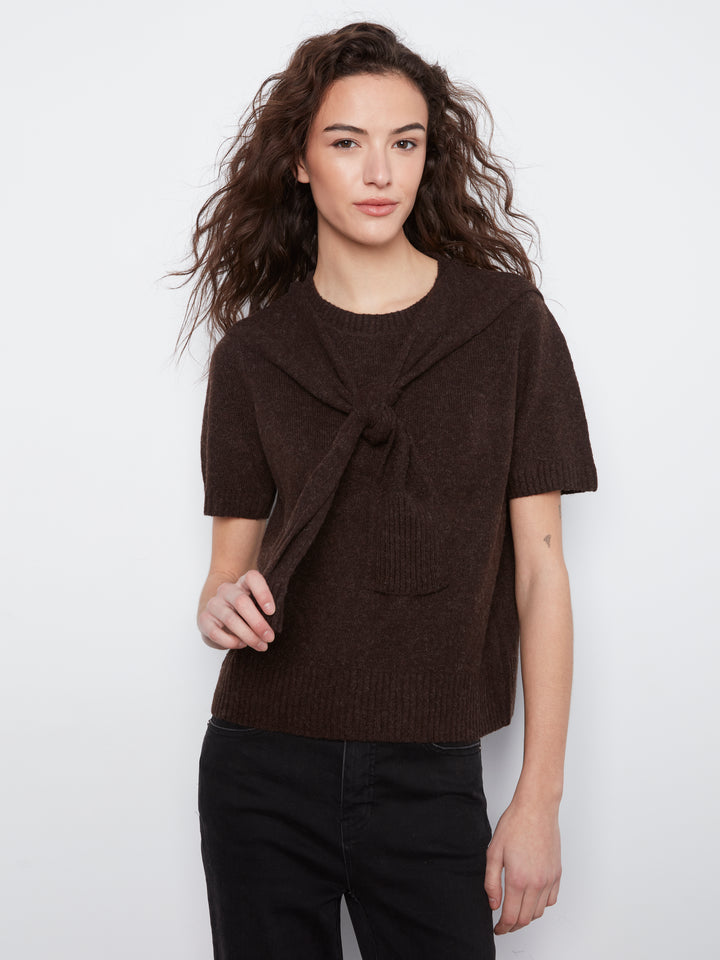 Charlie B Short Sleeve Crew Neck Sweater - Coffee