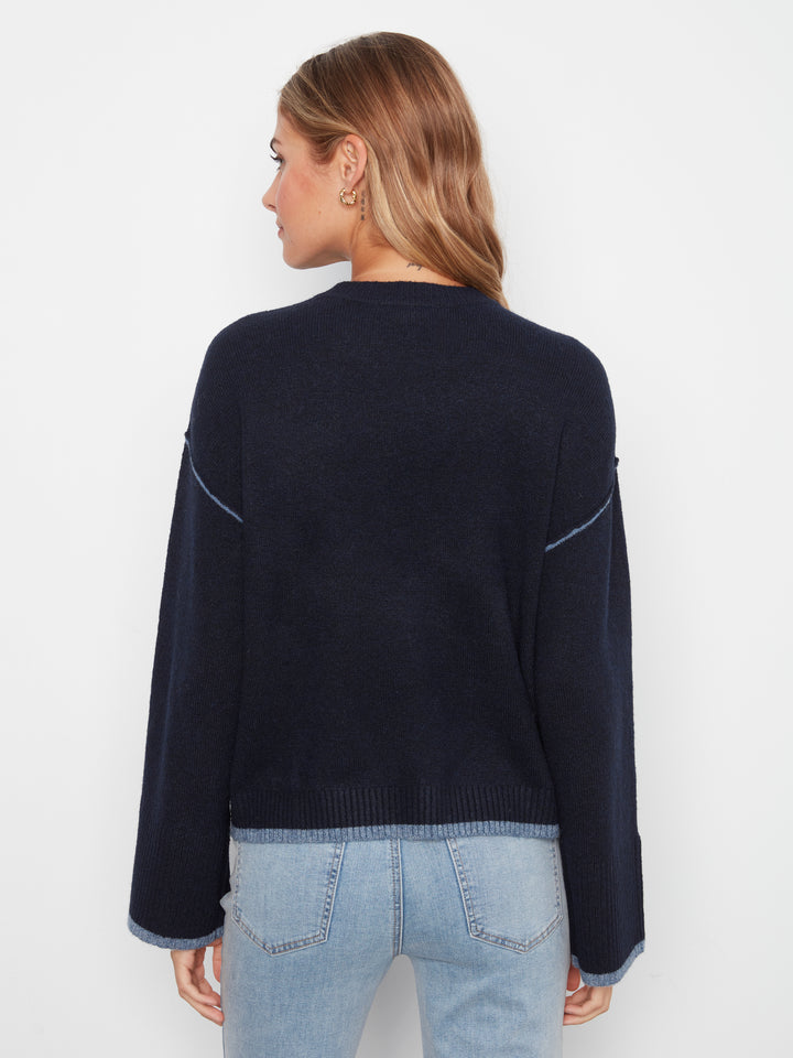 Charlie B Wide Long Sleeve Drop Shoulder Sweater - Navy