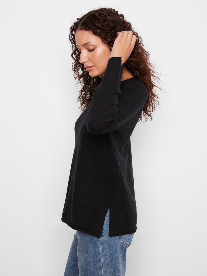 Charlie B Long Sleeve V Neck Sweater - Black