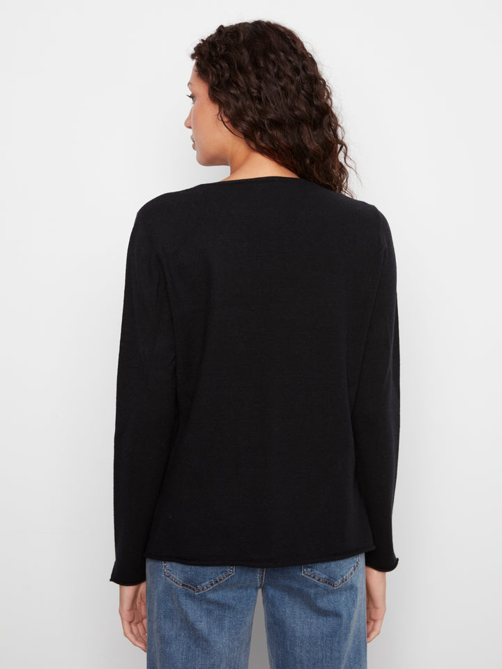 Charlie B Long Sleeve V Neck Sweater - Black