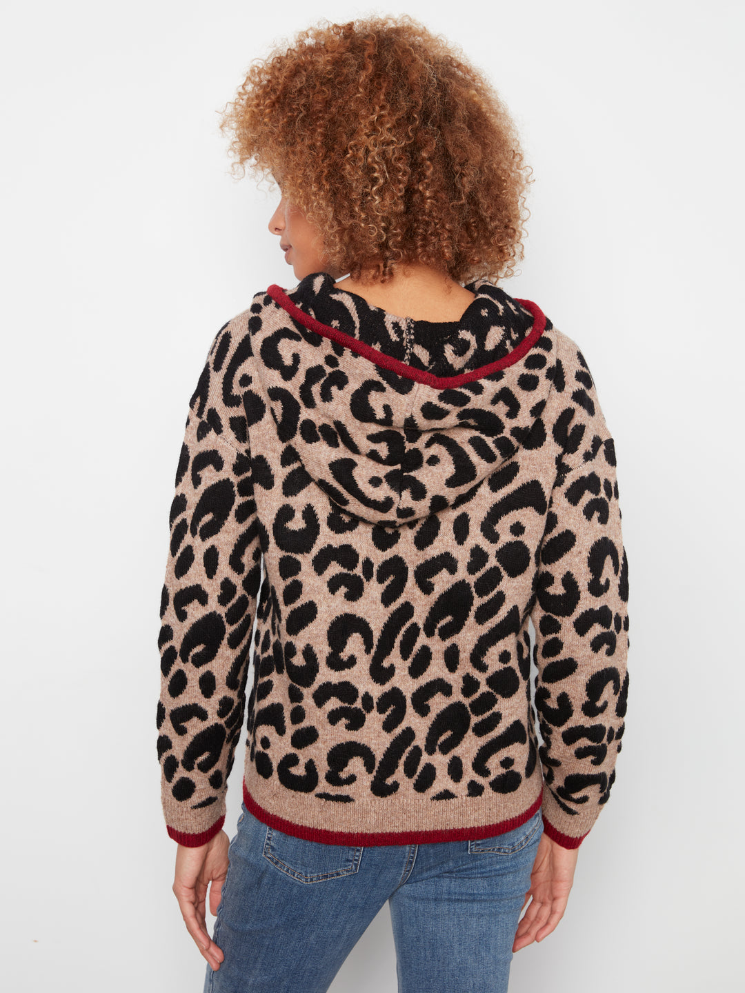 Charlie B Long Sleeve Drop Shoulder Hooded Sweater - Animal
