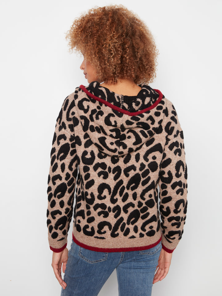 Charlie B Long Sleeve Drop Shoulder Hooded Sweater - Animal