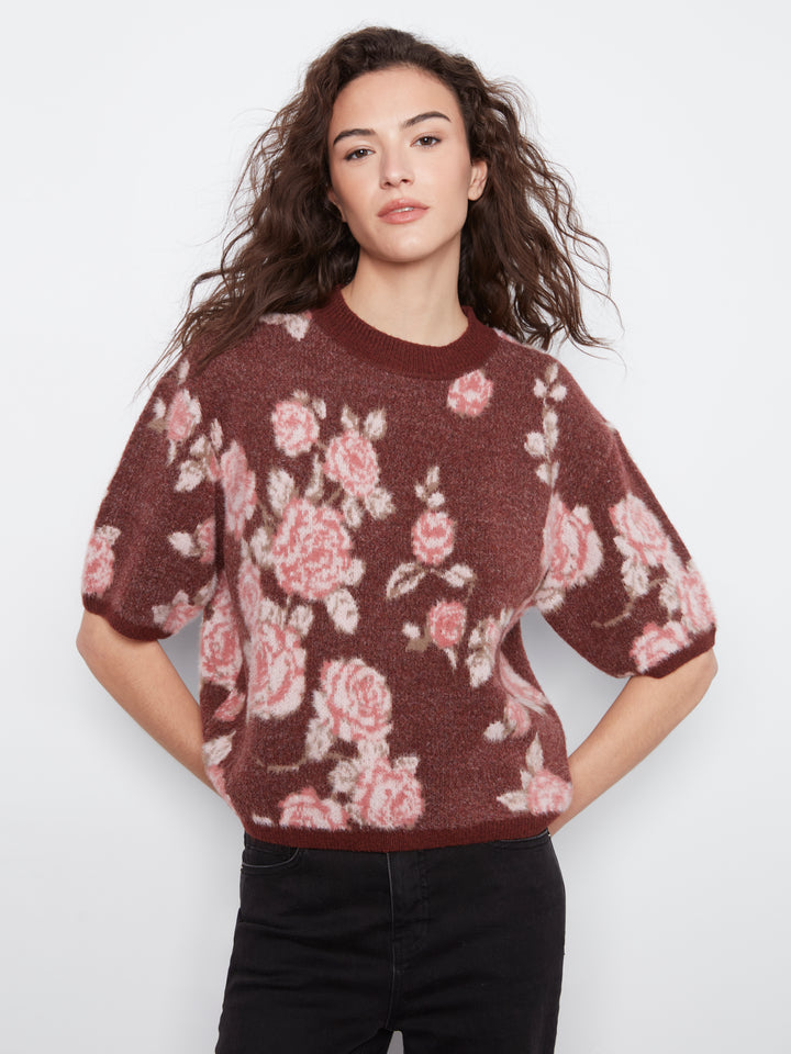 Charlie B Elbow Sleeve Jacquard Sweater - Rosette