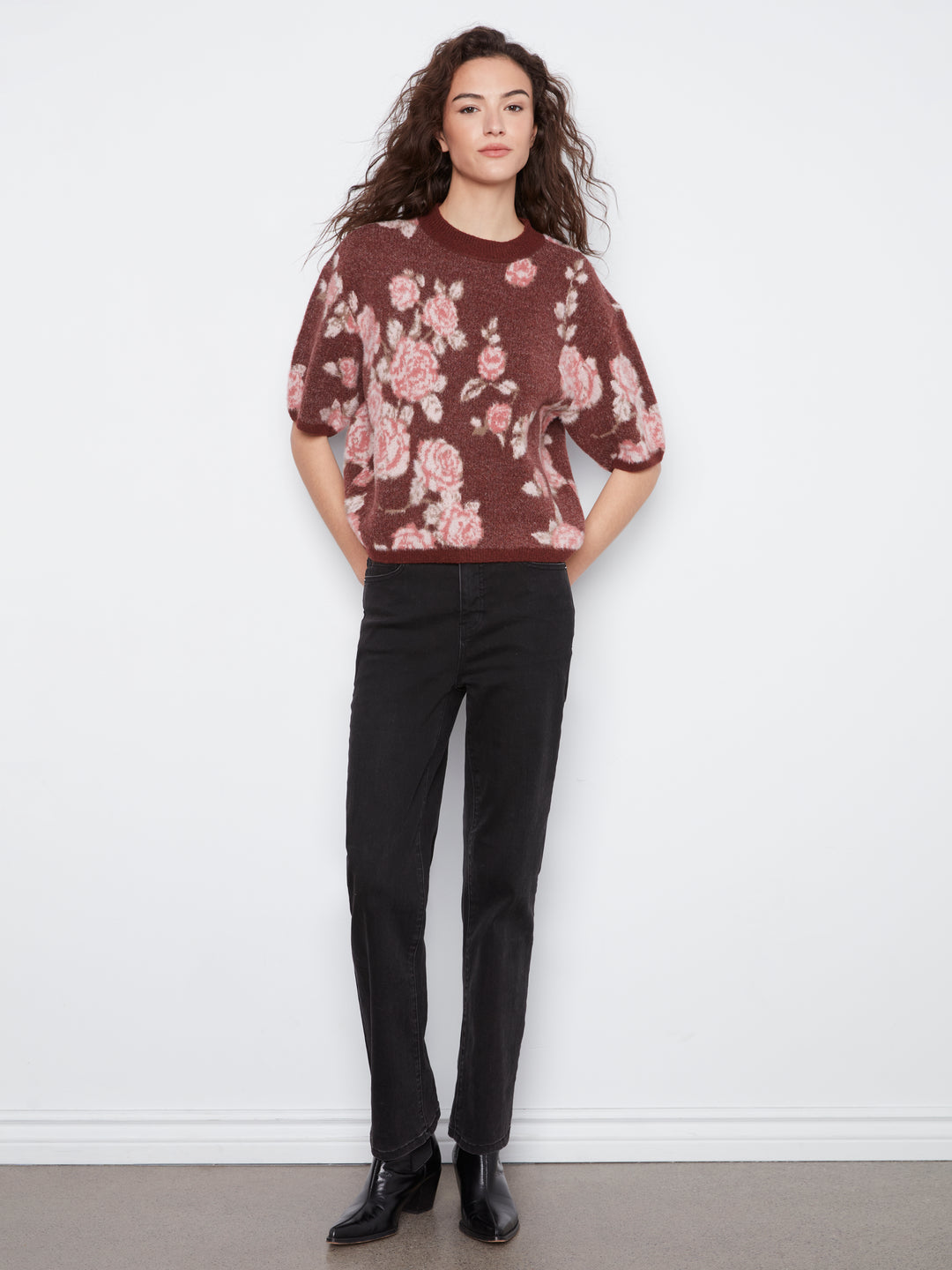 Charlie B Elbow Sleeve Jacquard Sweater - Rosette