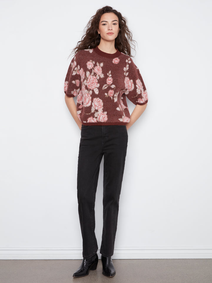 Charlie B Elbow Sleeve Jacquard Sweater - Rosette