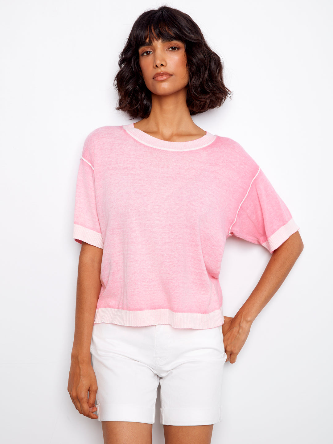 Charlie B Reverse Print Short Sleeve Crew Neck Sweater