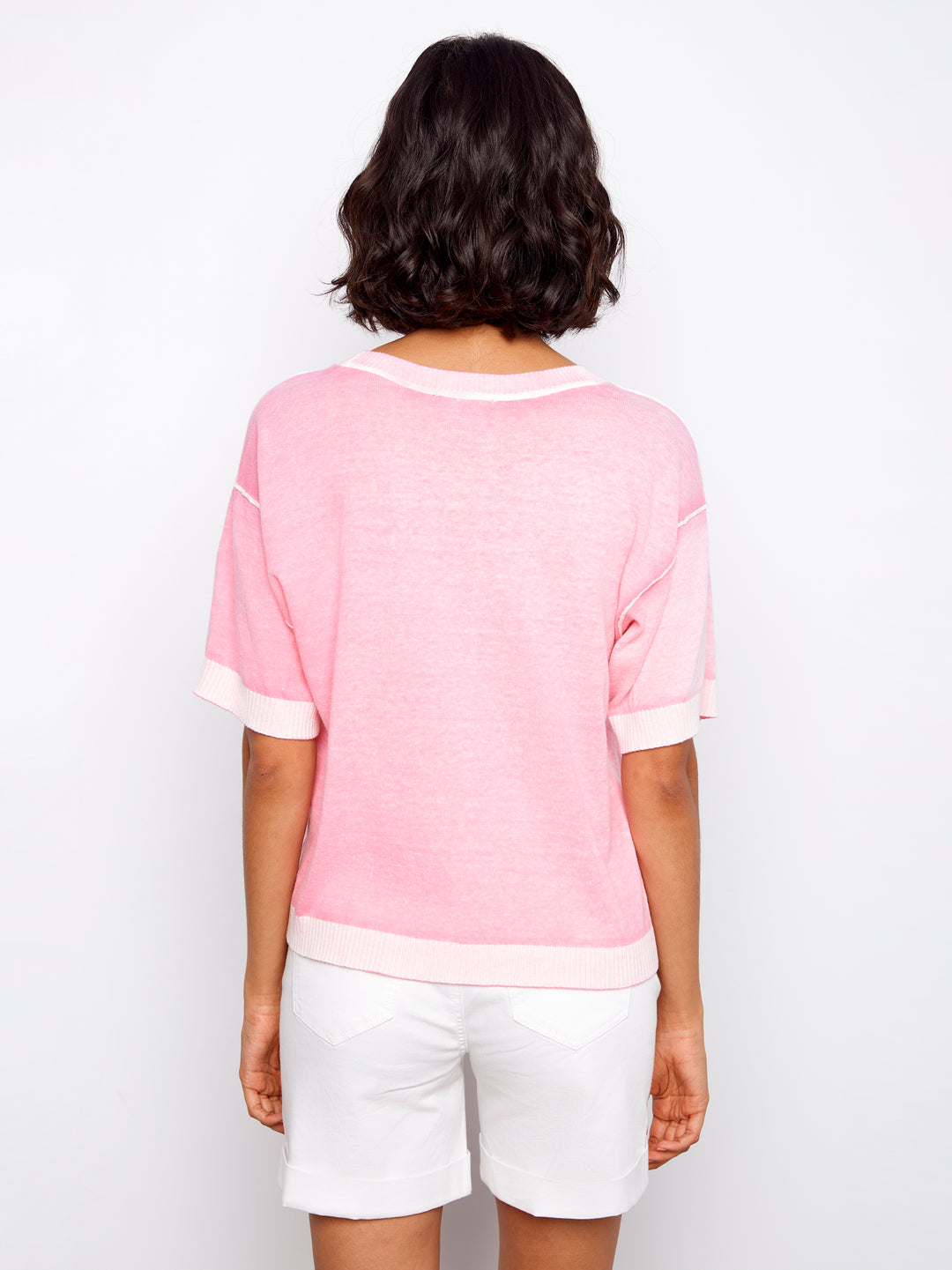 Charlie B Reverse Print Short Sleeve Crew Neck Sweater