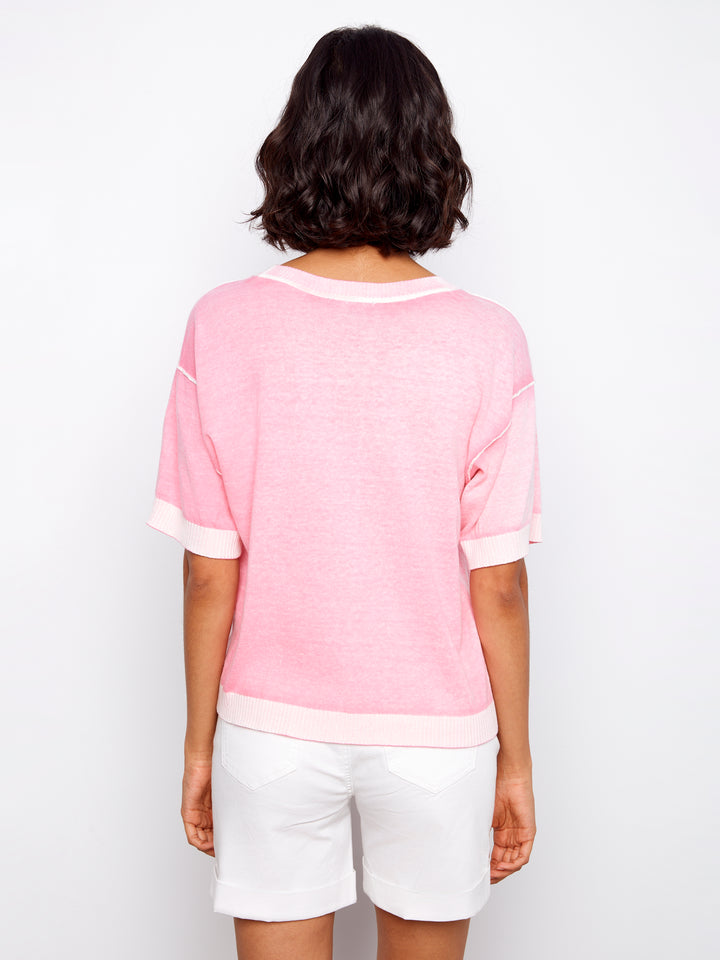 Charlie B Reverse Print Short Sleeve Crew Neck Sweater