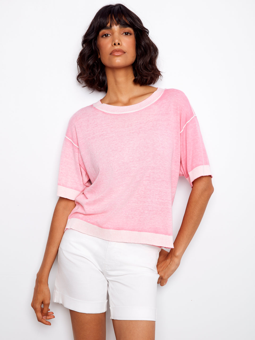Charlie B Reverse Print Short Sleeve Crew Neck Sweater