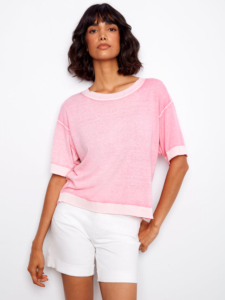 Charlie B Reverse Print Short Sleeve Crew Neck Sweater