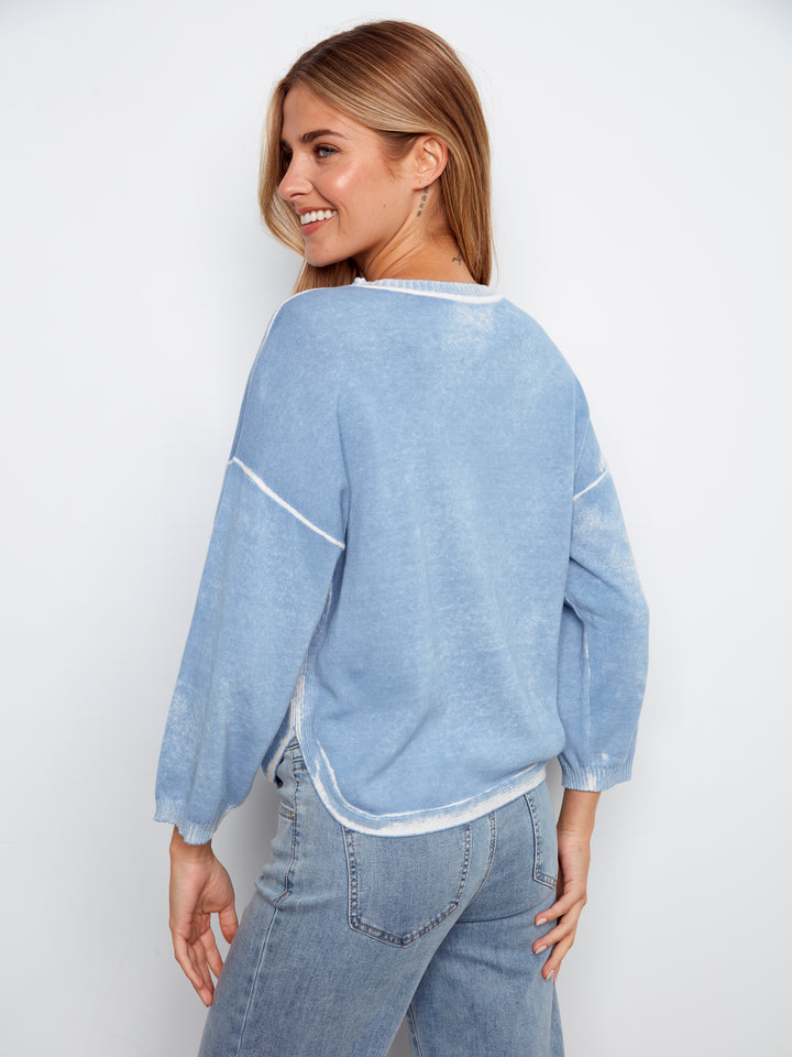 Charlie B Rounded Hem Cotton Sweater - Blue