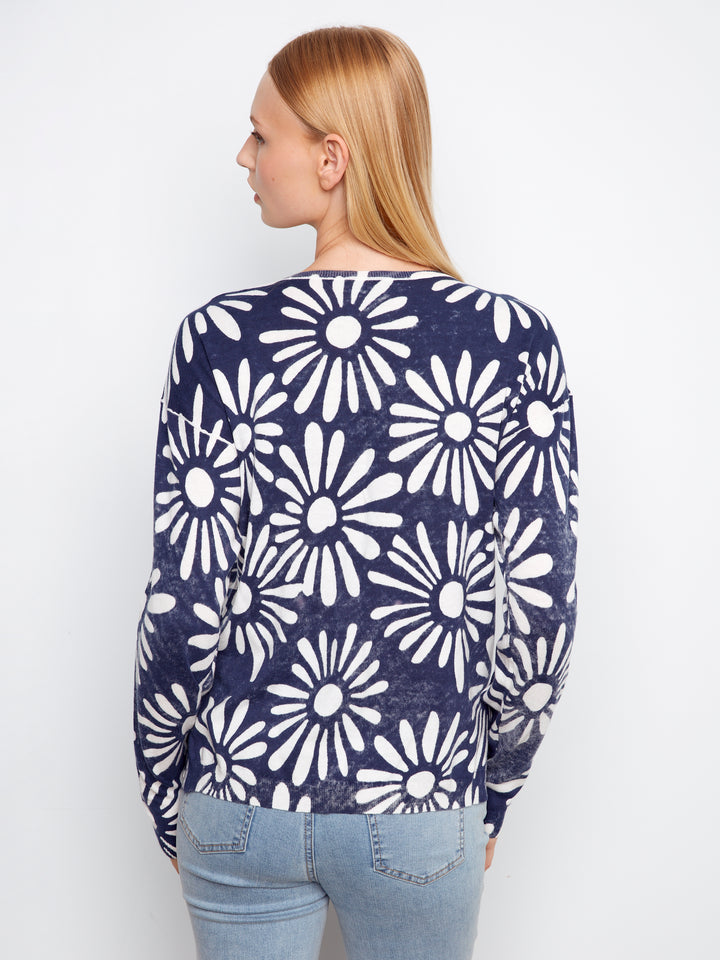 Charlie B Reversible Printed V-Neck Sweater - Nautic