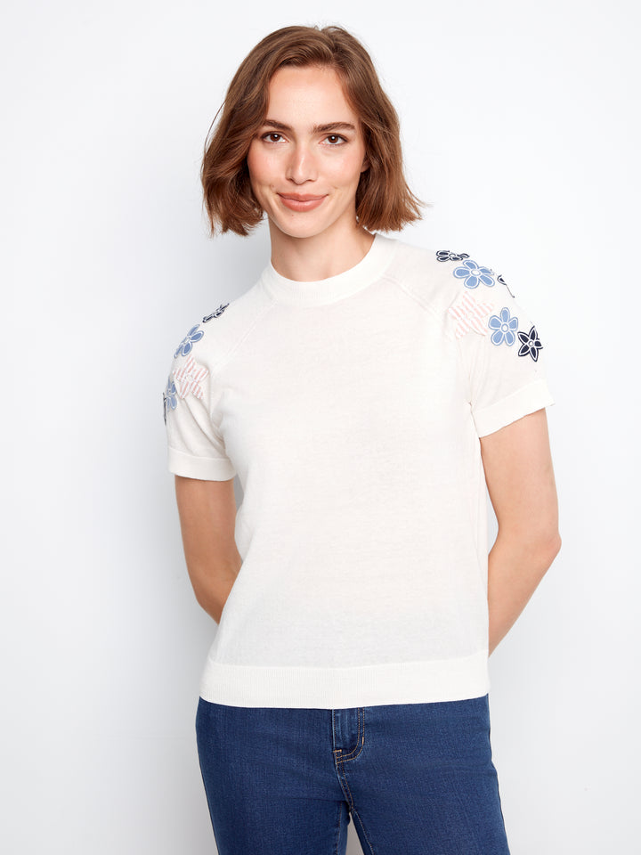 Charlie B Floral Short Sleeve Cotton Knit Top