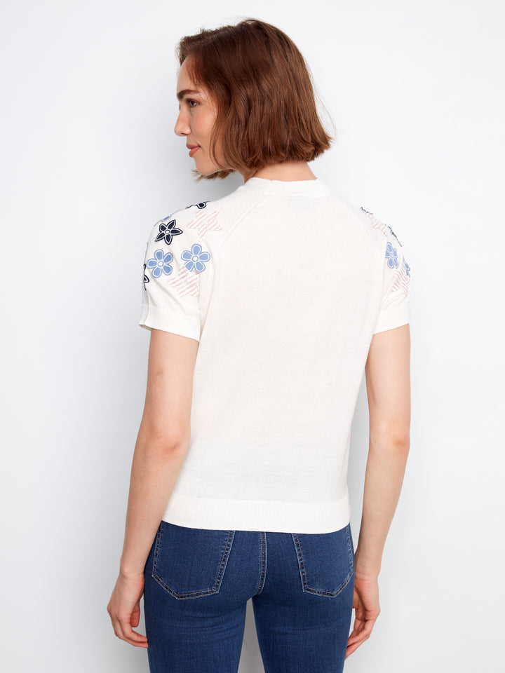 Charlie B Floral Short Sleeve Cotton Knit Top
