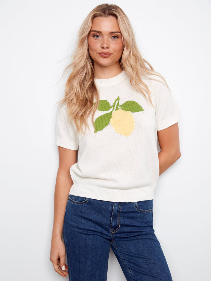 Charlie B Short Sleeve Cotton Knit Top - Lemon