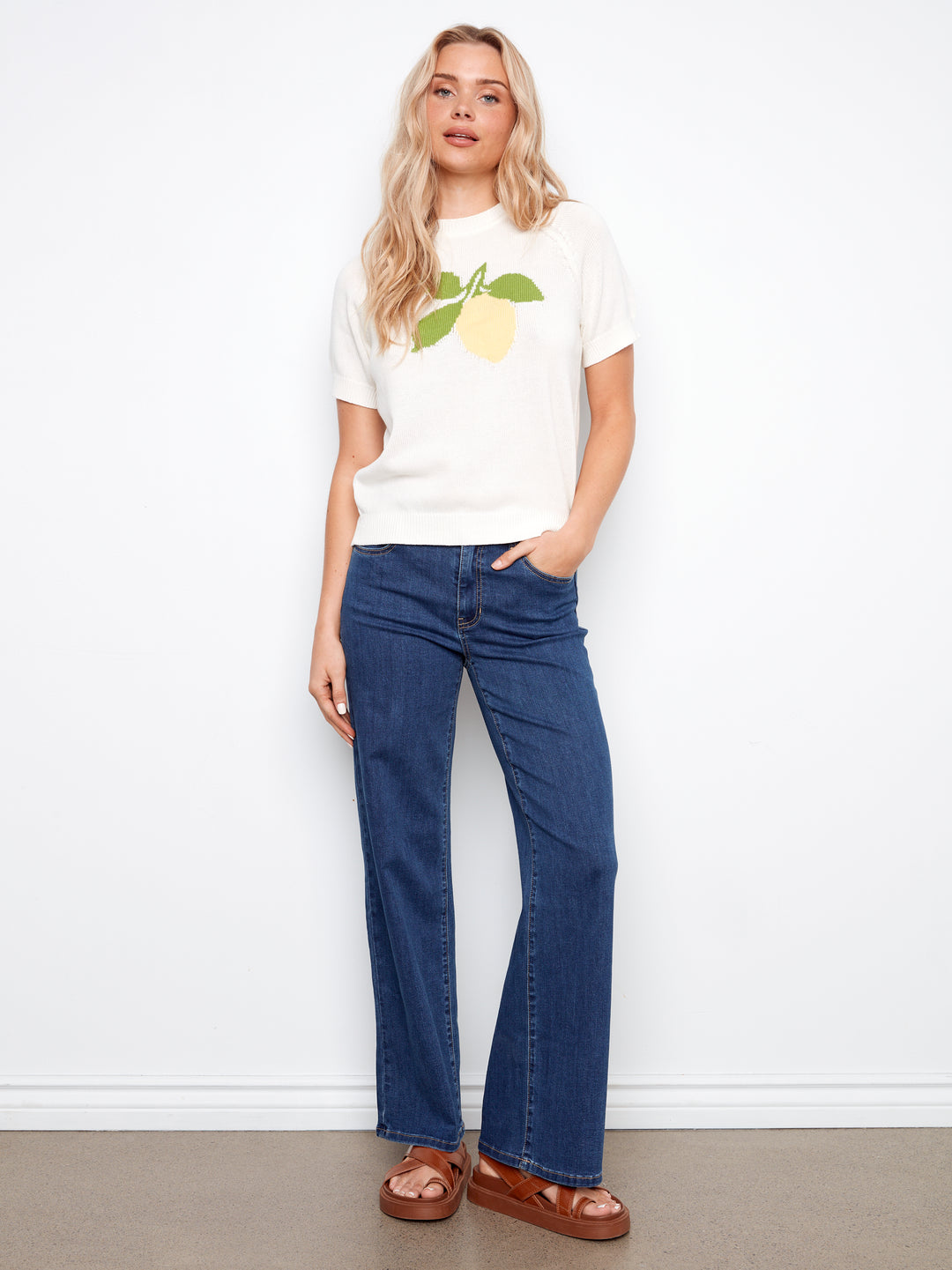 Charlie B Short Sleeve Cotton Knit Top - Lemon
