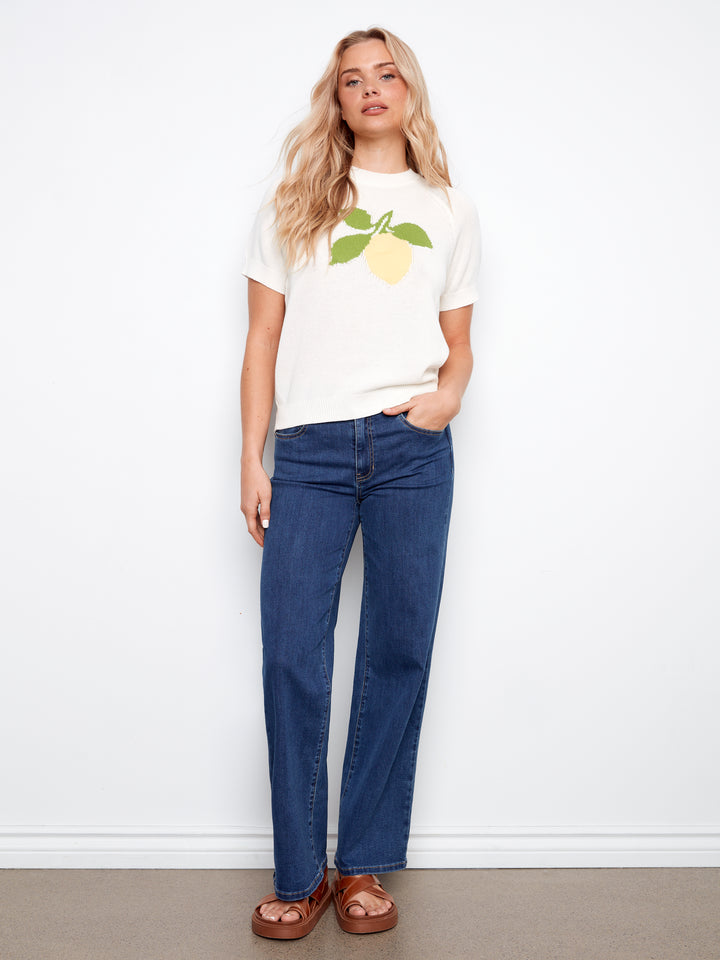 Charlie B Short Sleeve Cotton Knit Top - Lemon