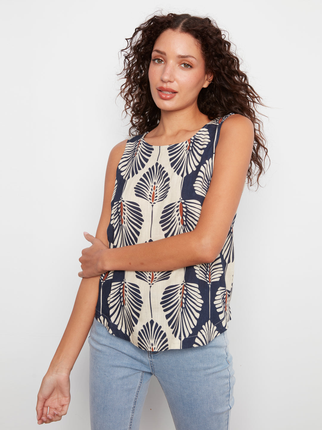 Charlie B Printed Sleeveless Linen Blouse - Tahiti