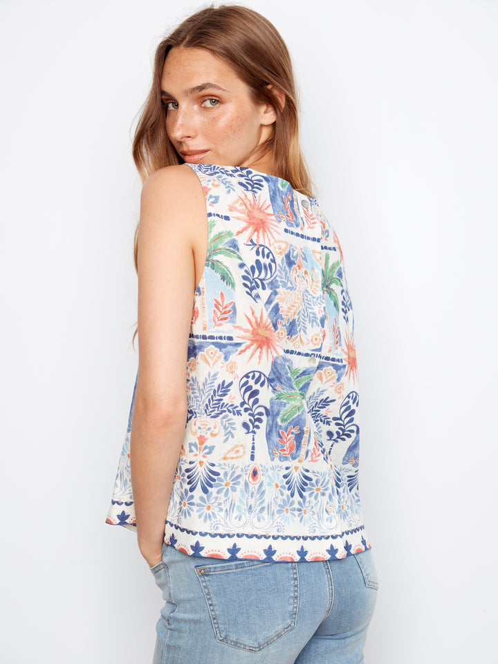 Charlie B Sleeveless Blouse w/ Back Button Detail