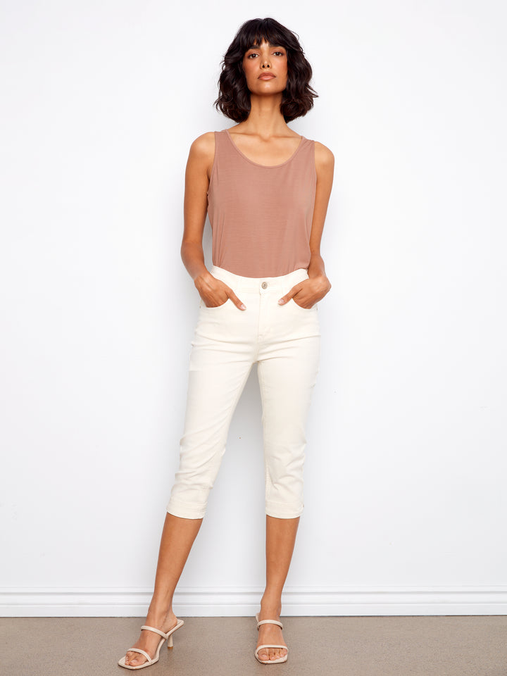 Charlie B Twill Capri Pants - Natural