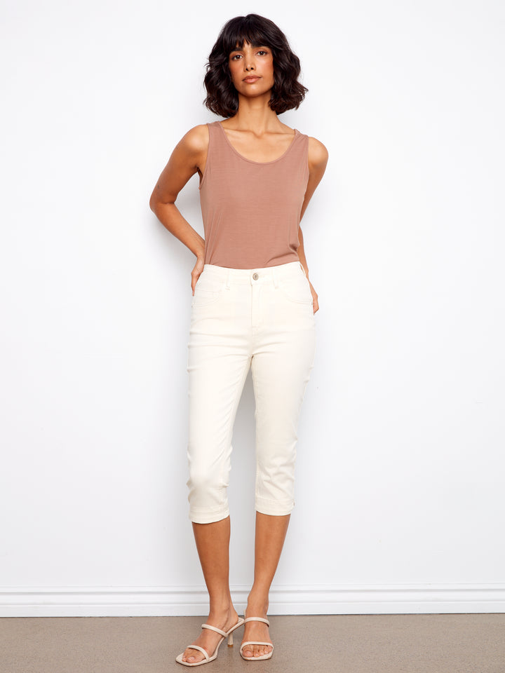 Charlie B Twill Capri Pants - Natural