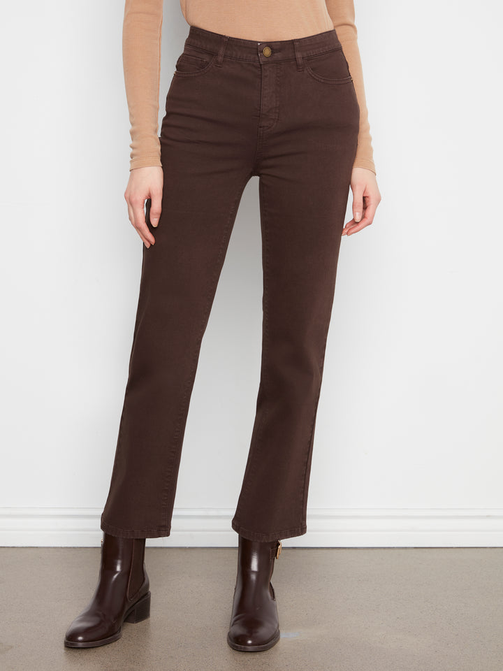 Charlie B Straight Leg Colored Twill Pants w/ Elastic Inside Waist - Coffee