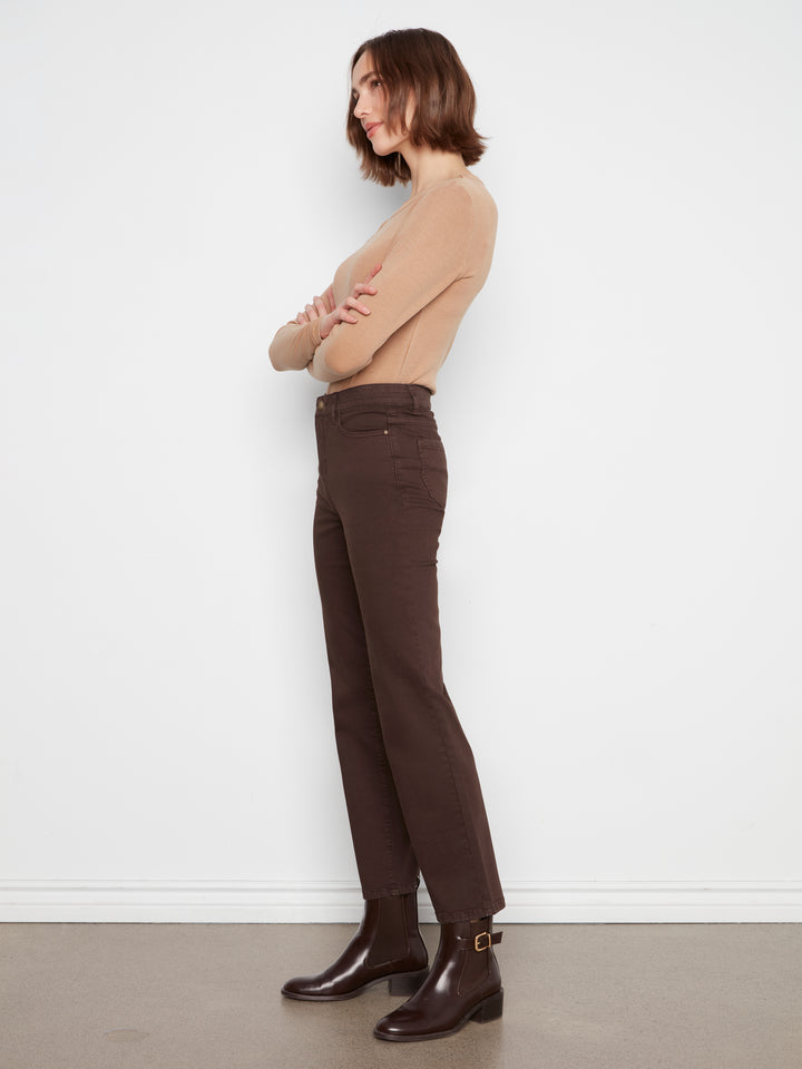 Charlie B Straight Leg Colored Twill Pants w/ Elastic Inside Waist - Coffee
