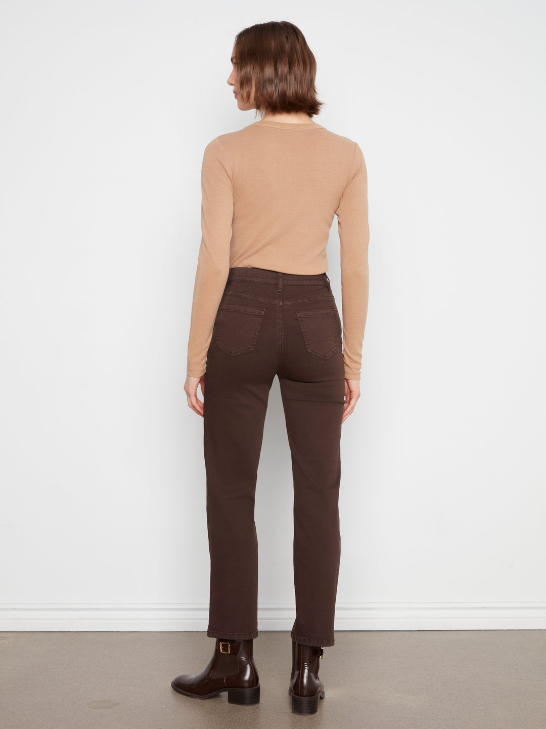Charlie B Straight Leg Colored Twill Pants w/ Elastic Inside Waist - Coffee