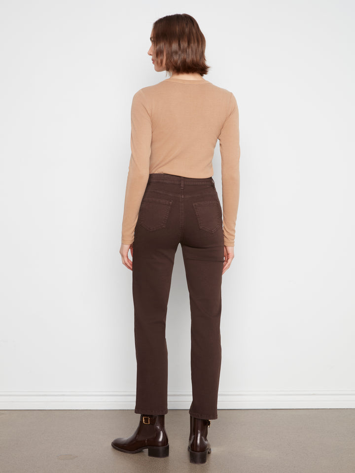 Charlie B Straight Leg Colored Twill Pants w/ Elastic Inside Waist - Coffee