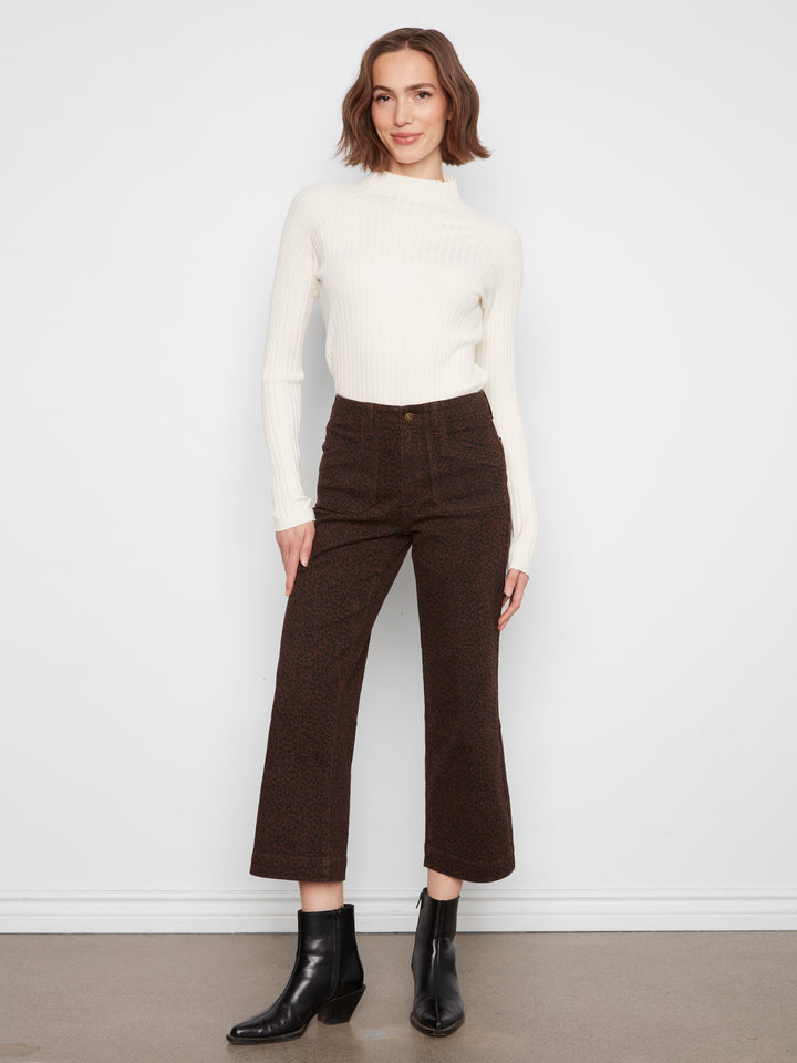 Charlie B Printed Cropped Wide Leg Twill Pants - Leopard