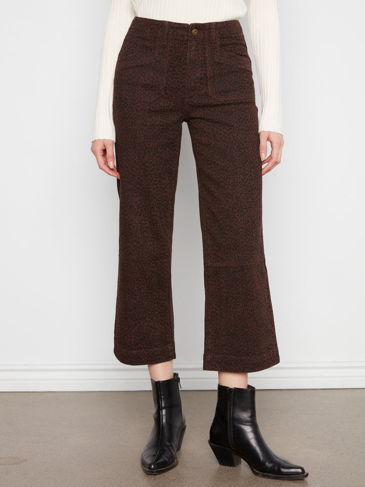 Charlie B Printed Cropped Wide Leg Twill Pants - Leopard