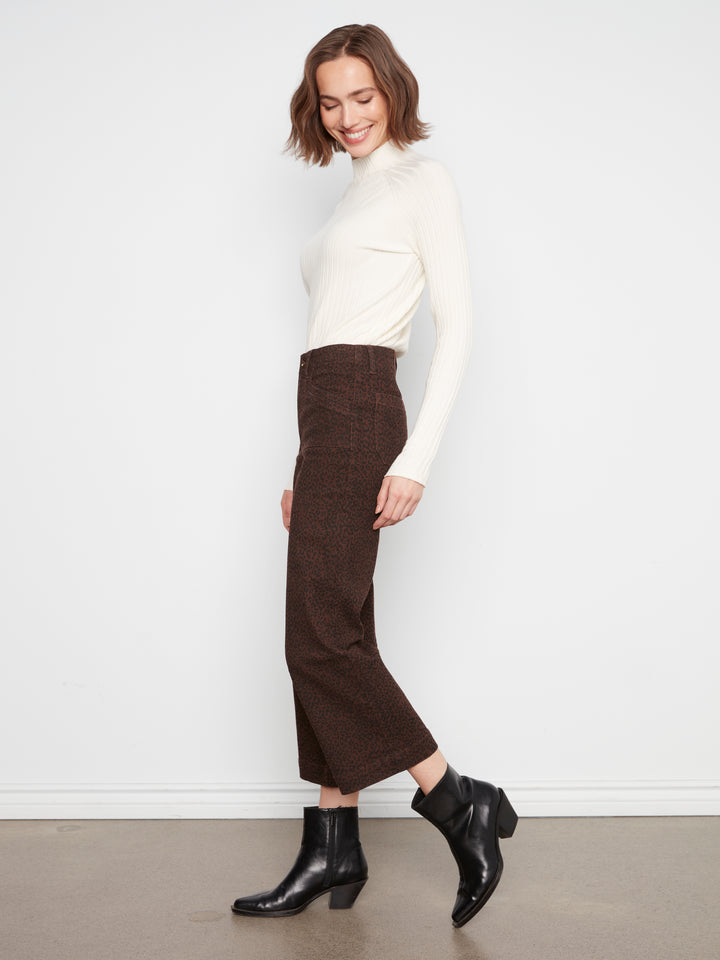 Charlie B Printed Cropped Wide Leg Twill Pants - Leopard