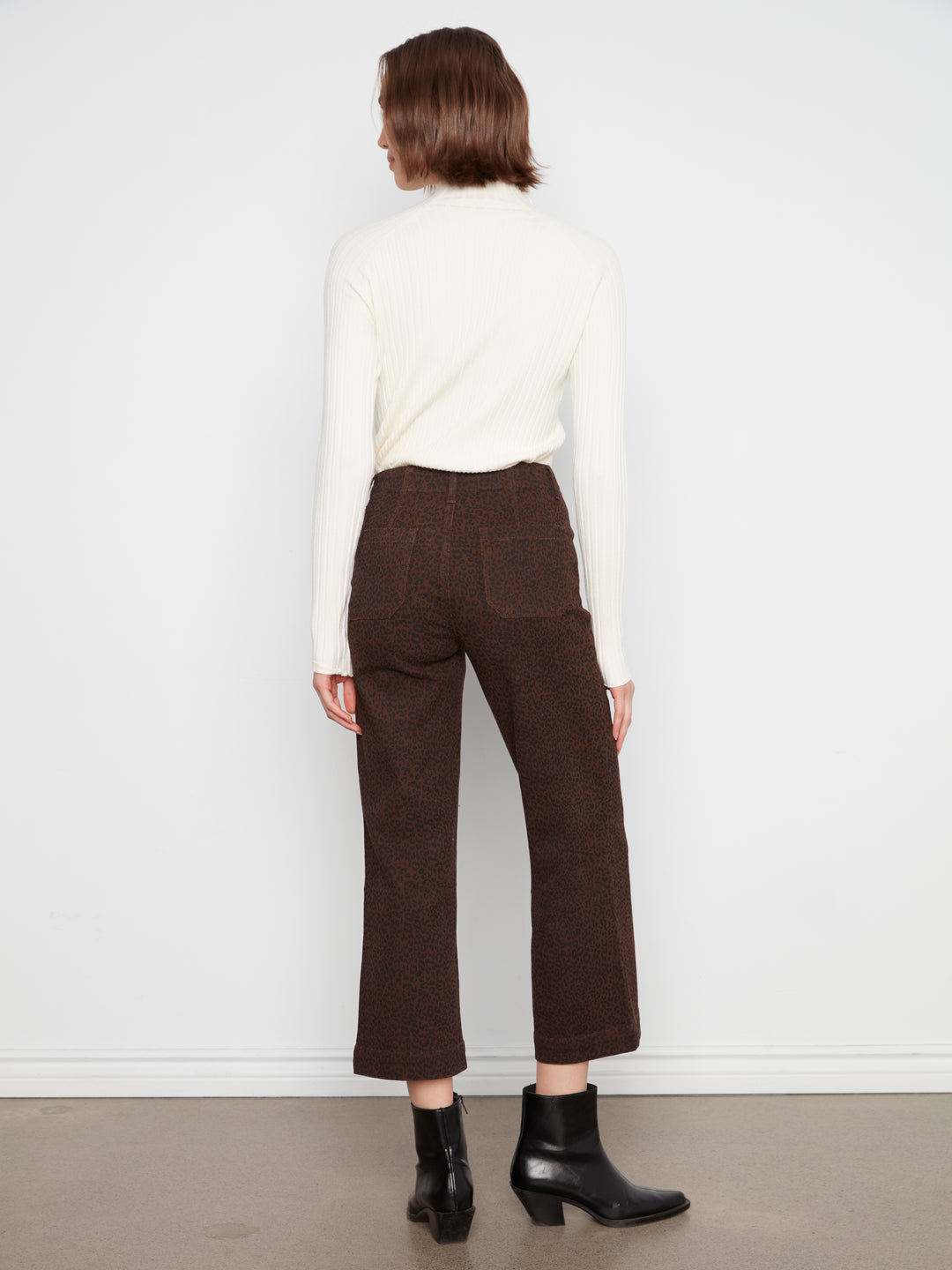 Charlie B Printed Cropped Wide Leg Twill Pants - Leopard