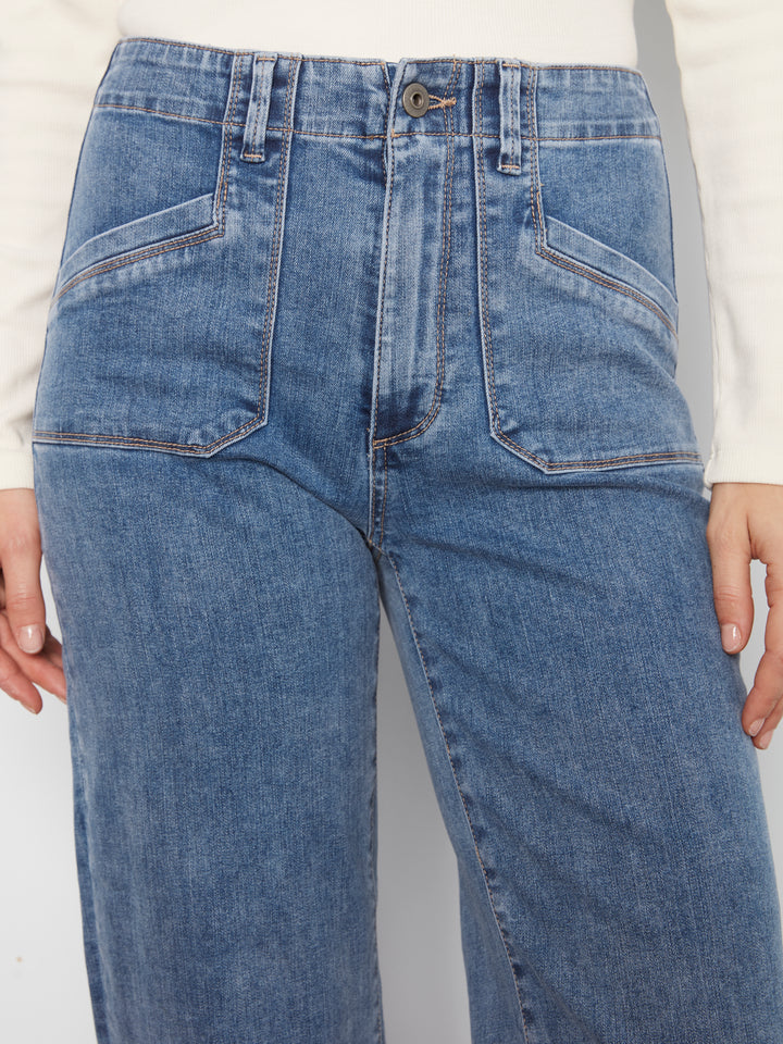Charlie B Cropped Wide Leg Stretch Denim Pants w/ Patch Pockets