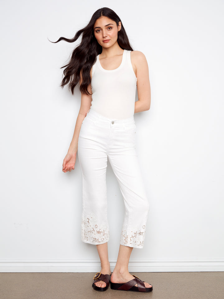 Charlie B Crop Flare Leg Jeans - White